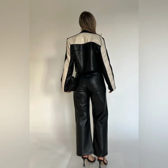 NWOT Cropped Leather Moto Jacket - Picture 3 of 5